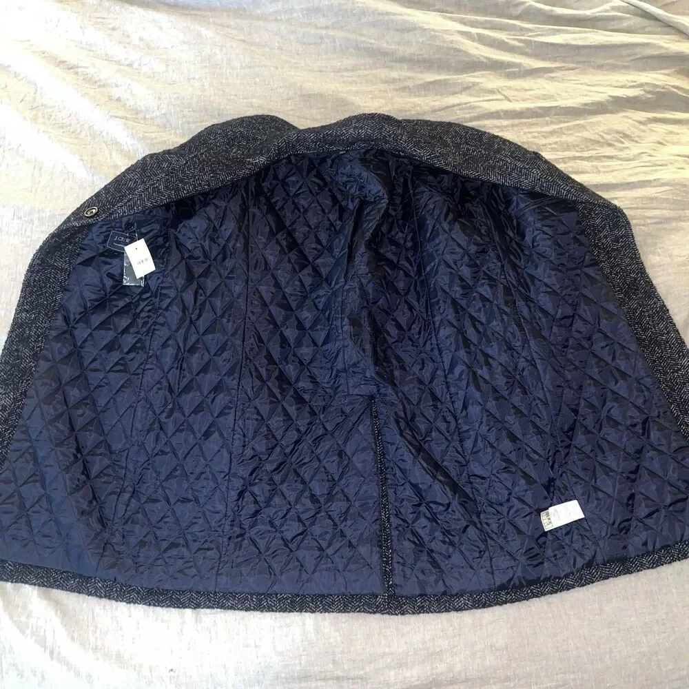 J. Crew Men’s Thompson Wool Blend Herringbone Top Coat Navy Blue Size 44R AC592